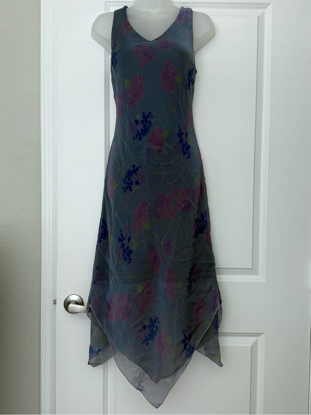 Y2K Jonathan Martin Floral Handkerchief Hem Midi Dress Whimsigoth Grey 8